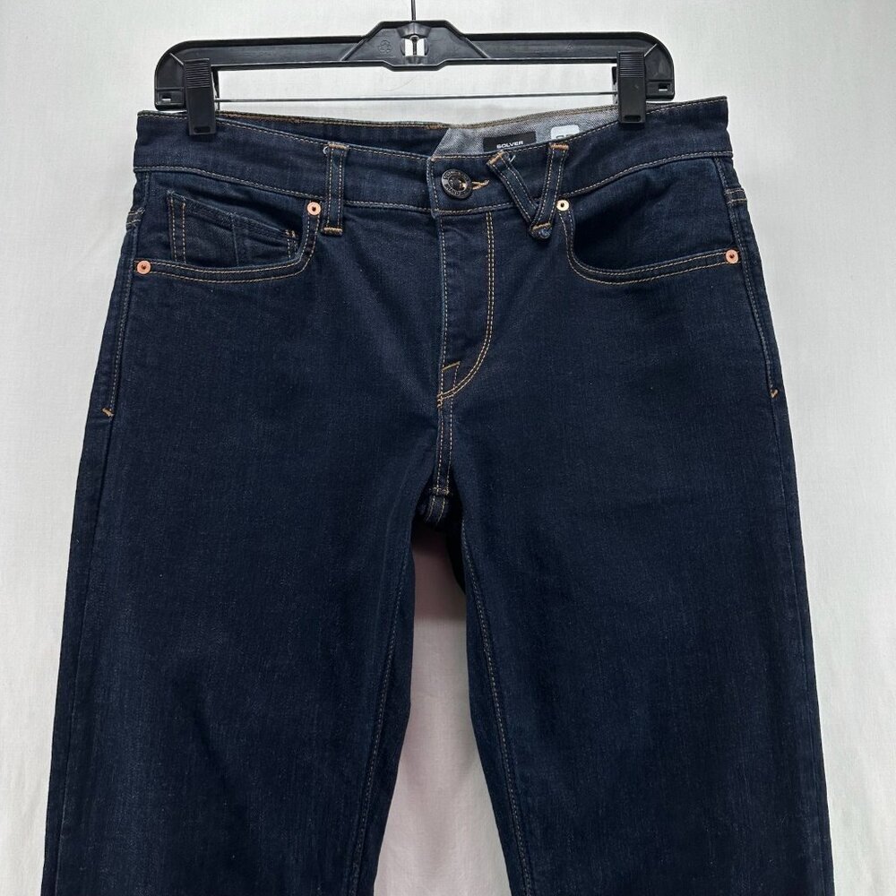 Volcom Solver Jeans Mens 30 Modern Fit Straight Leg Stretch Denim Dark Blue Wash - Picture 3 of 13